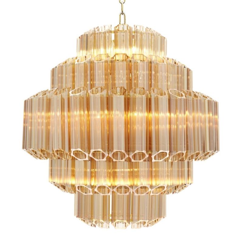Structural, gold glass tube detail chandelier - Small