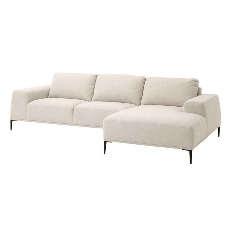 Designer contemporary sofa in natural velvet with added chaise longue
