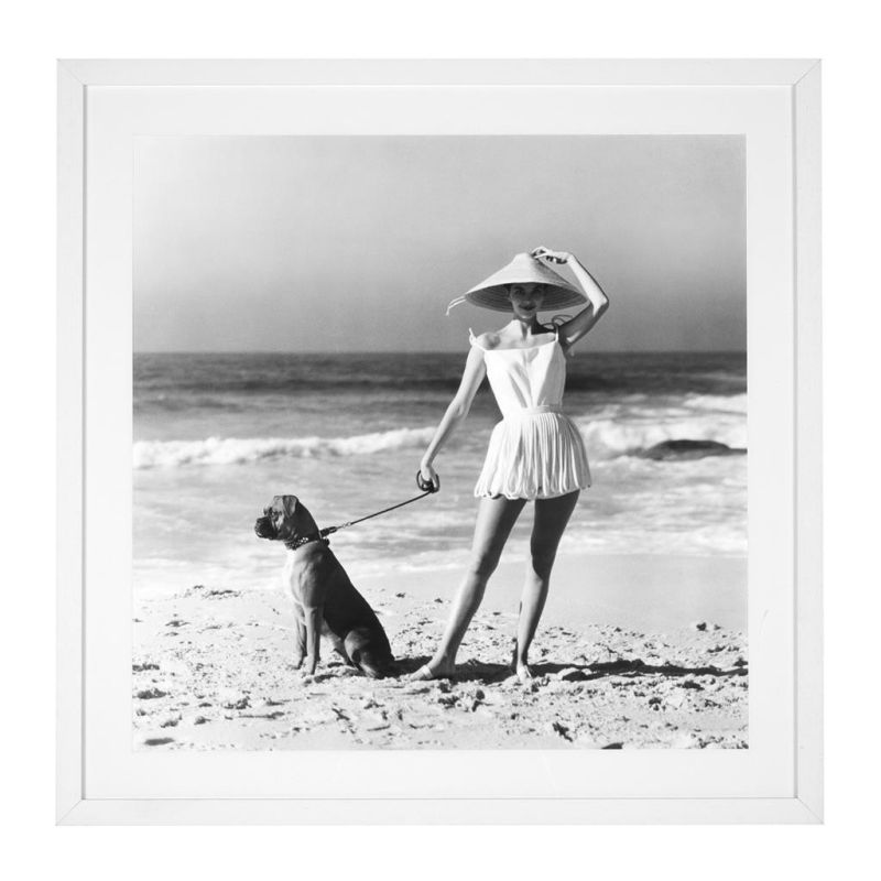 Vintage black and white Vogue 1956, l beach-side print 