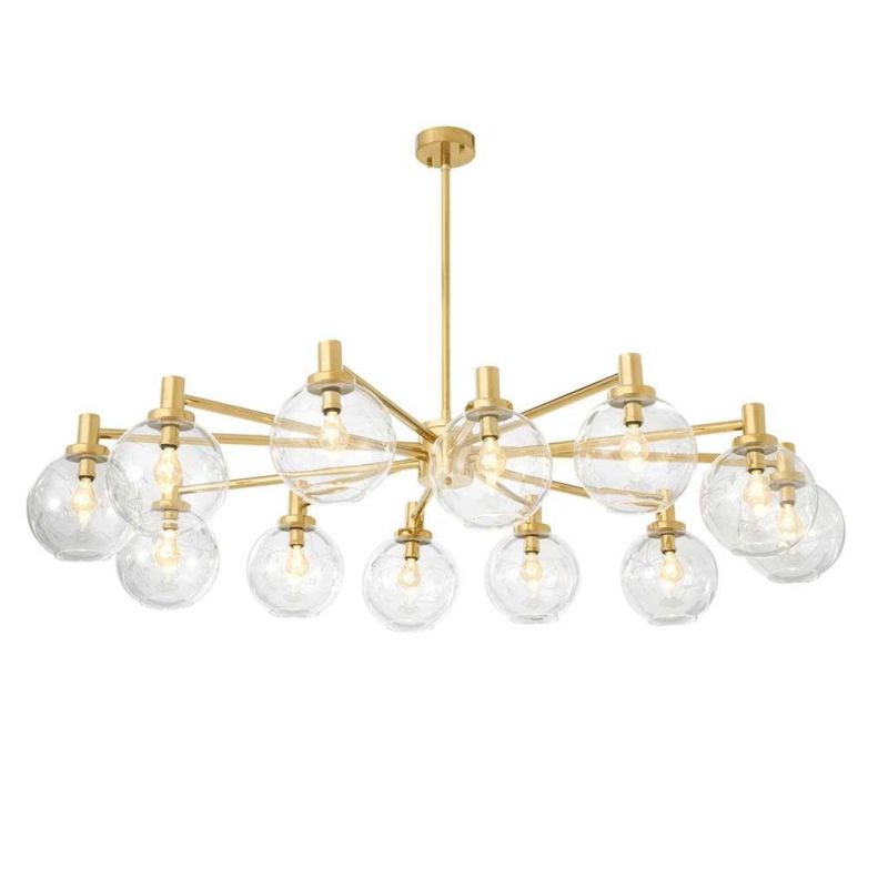 Gold, art deco style 12 glass globe chandelier