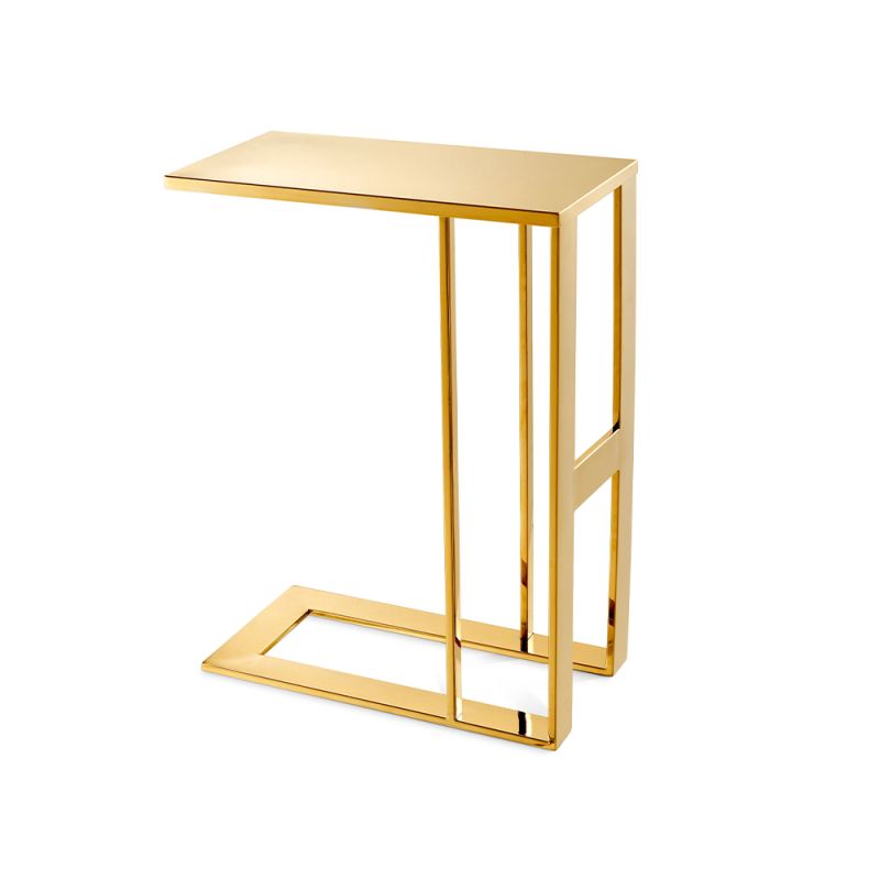 A luxury side table with a clean-lined frame and glamorous gold finish 