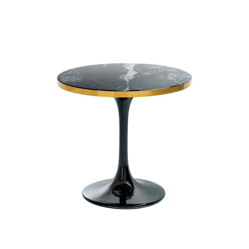 Elegant marble top black side table with gold edge