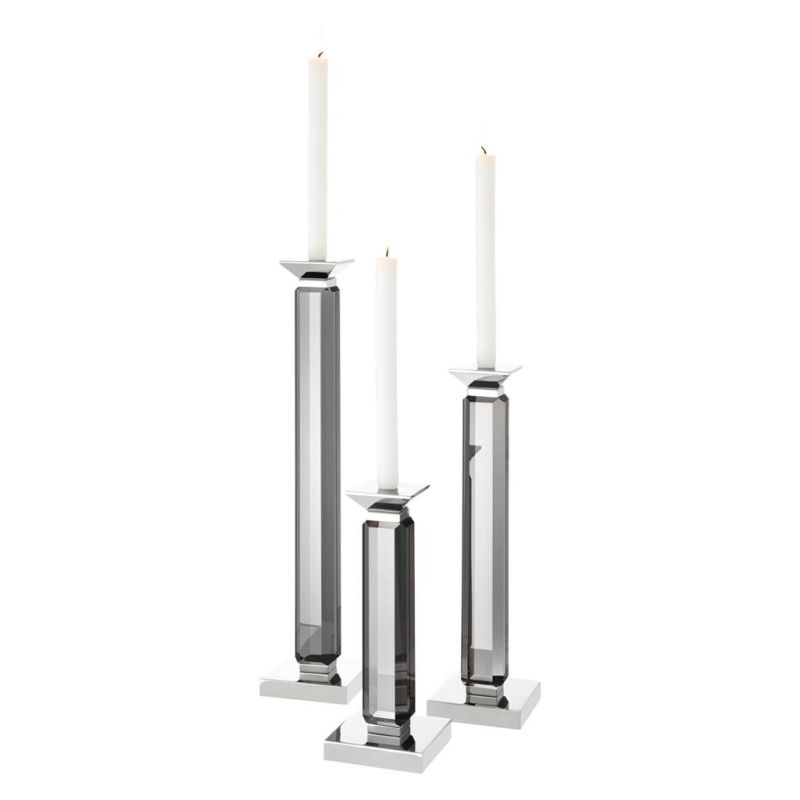 Set Of 3 Smoked Glass Candle Holders