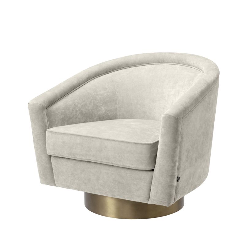 luxurious upholstered swivel chair with golden base
