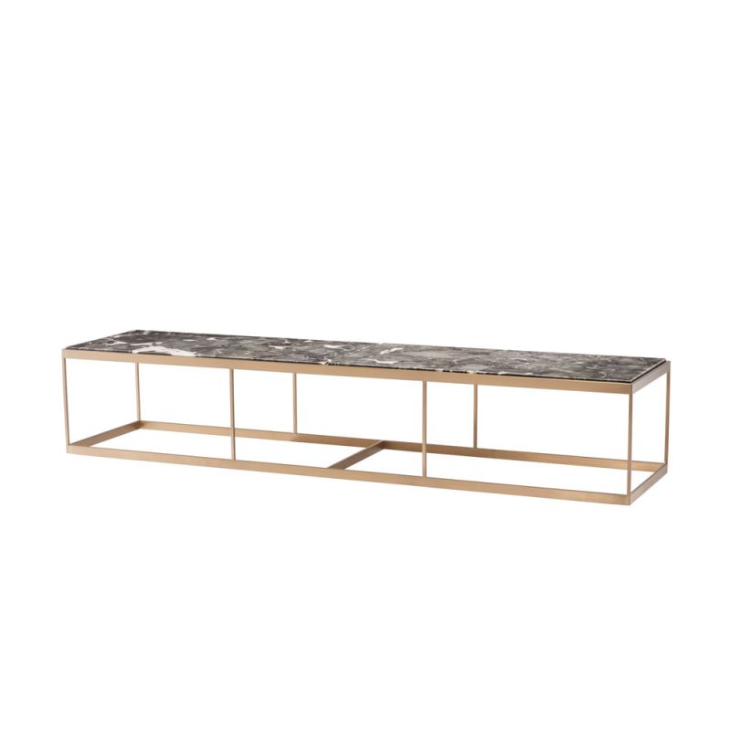 grey marble rectangular table with brass finish metal frame 