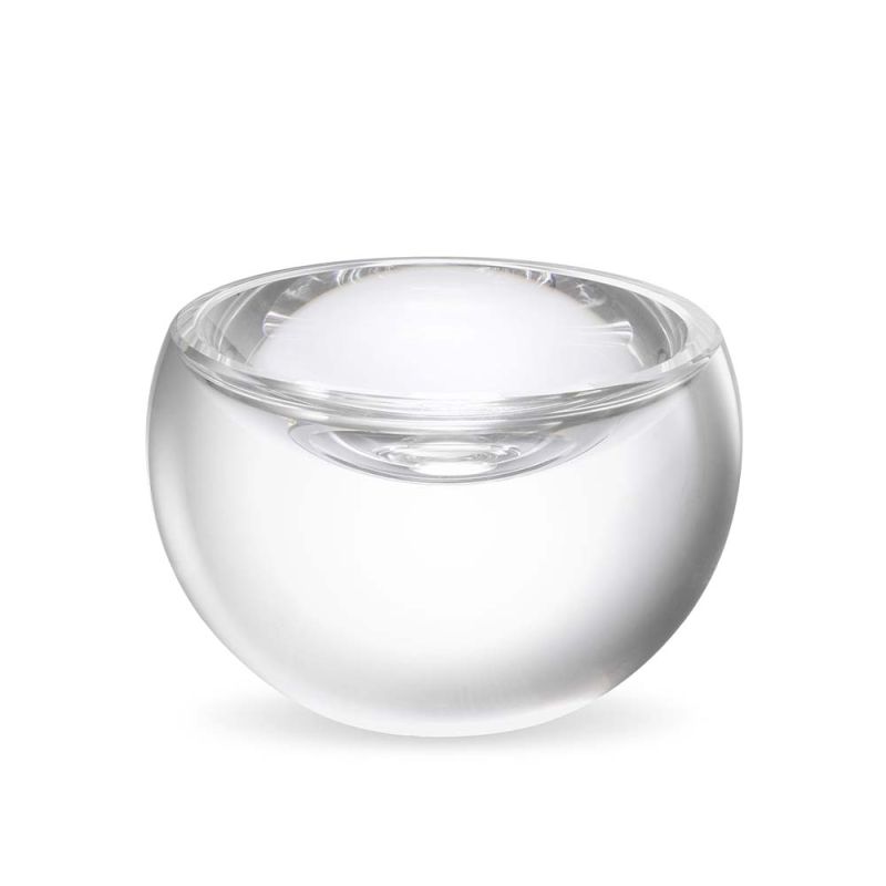 A dainty half deep bowl crafted from clear crystal glass