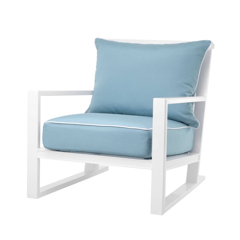 luxurious outdoor chair with blue and white upholstery 