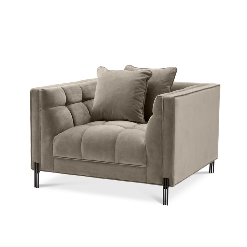 Luxurious Eichholtz grey beige velvet armchair with black legs