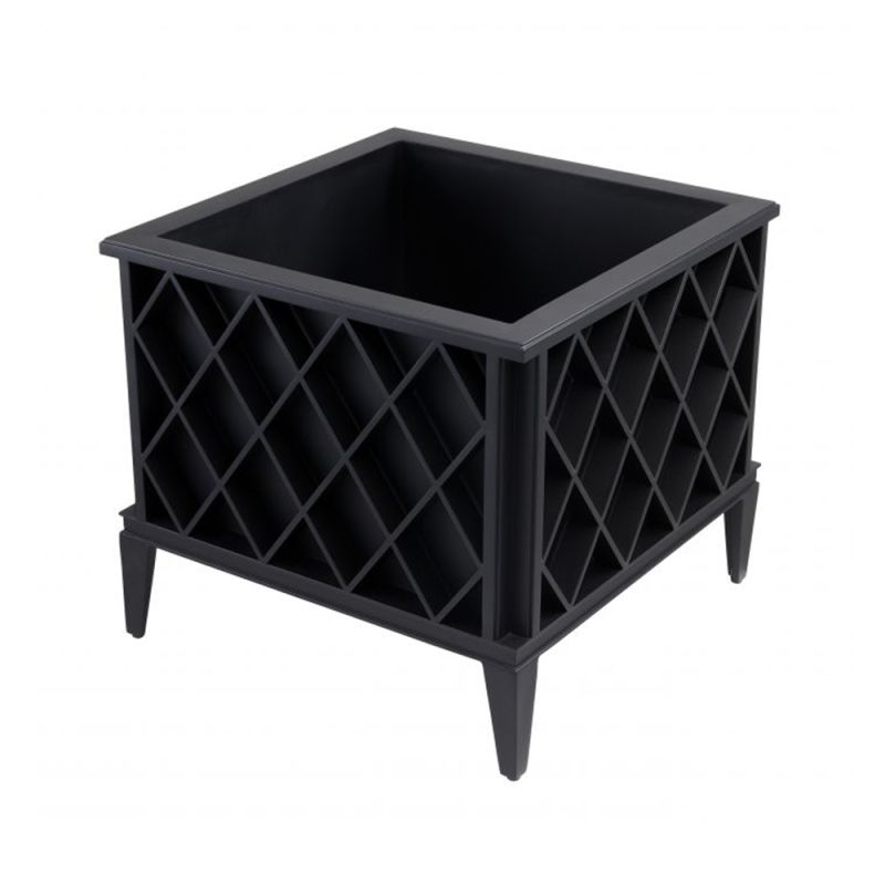 black, square outdoor planter with diamond pattern by Eichholtz 