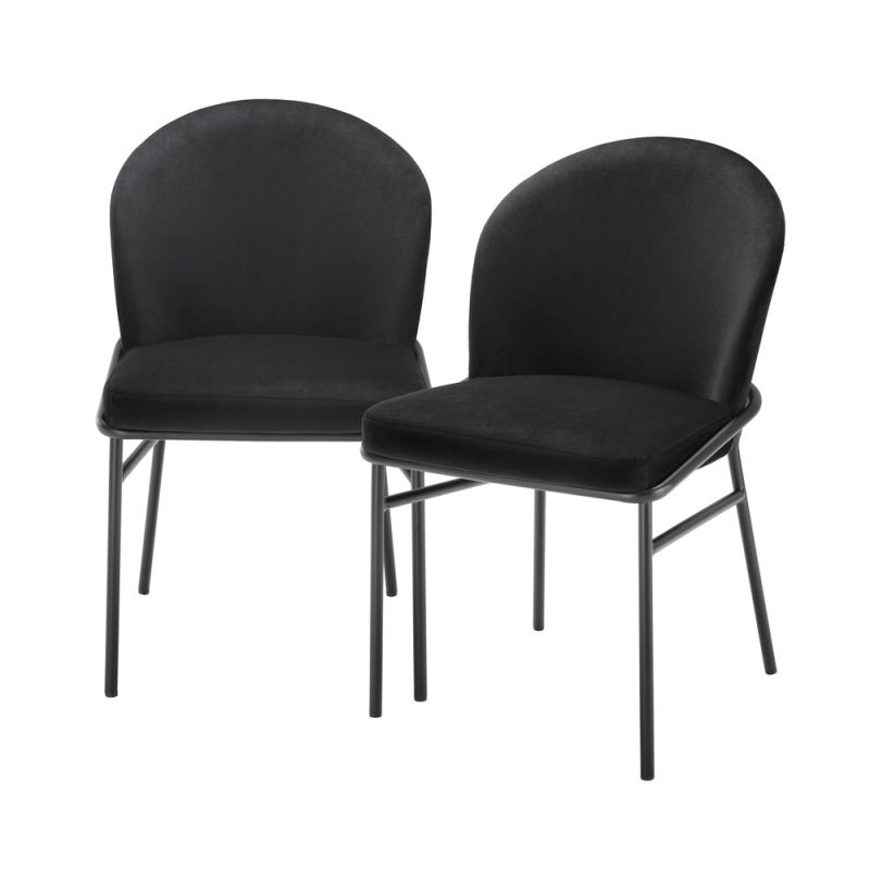 An elegant contemporary black velvet dining chair with matching legs