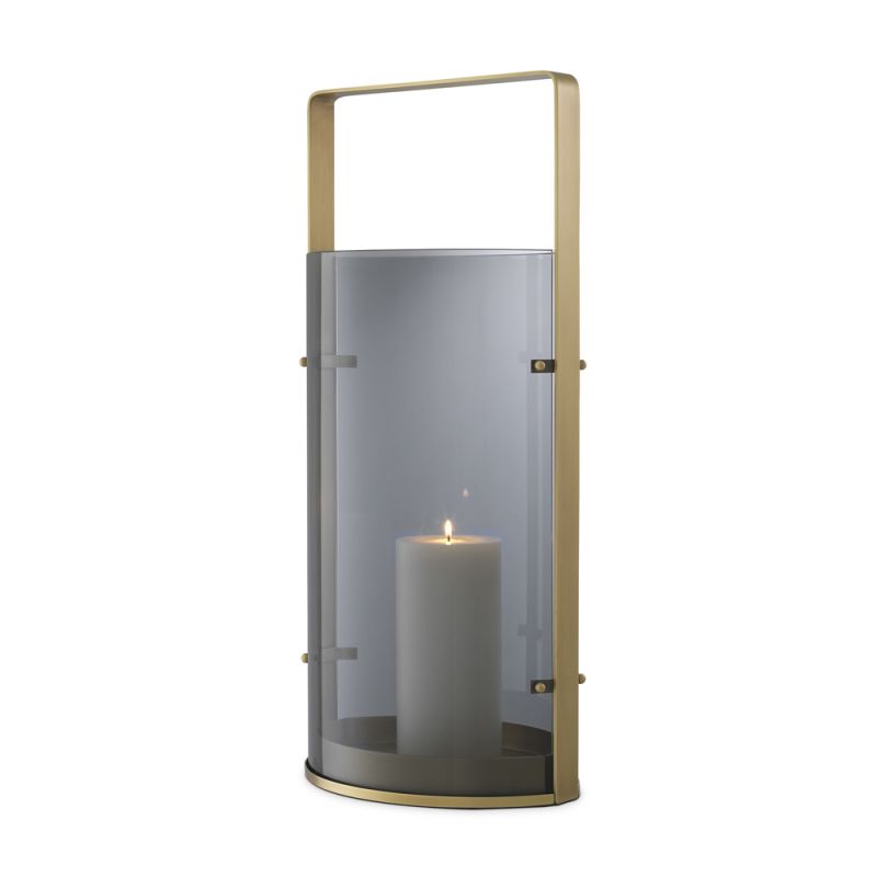 Eichholtz modern brass hurricane with smoke glass