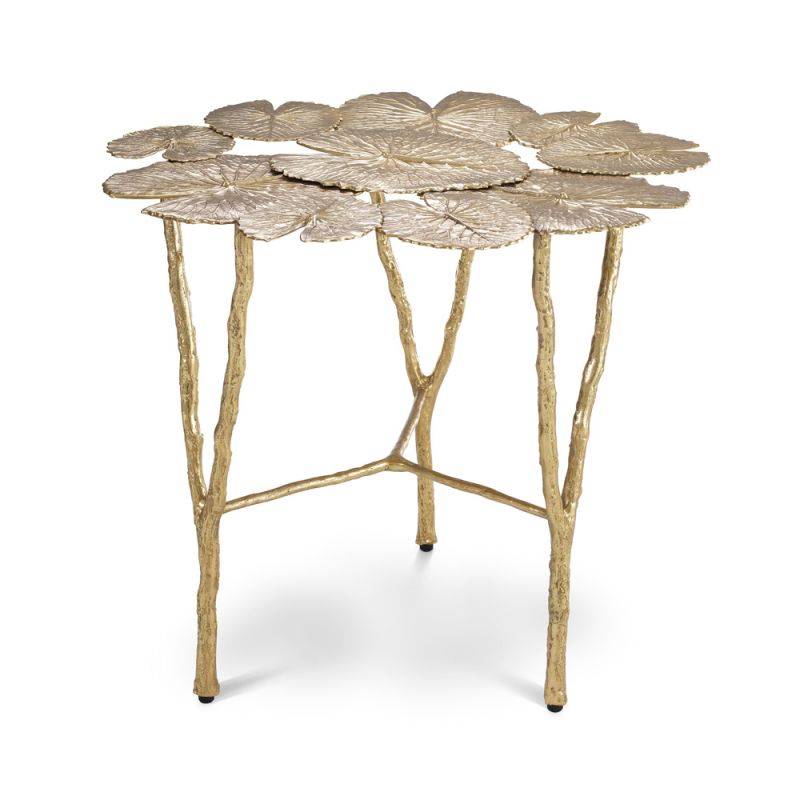 A glamorous nature-inspired side table with a surface of lilypads and branch-like legs