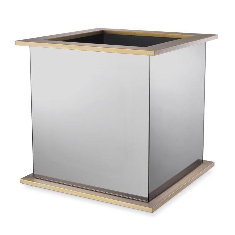 Luxury smoked mirrored planter with brushed brass accents by Eichholtz