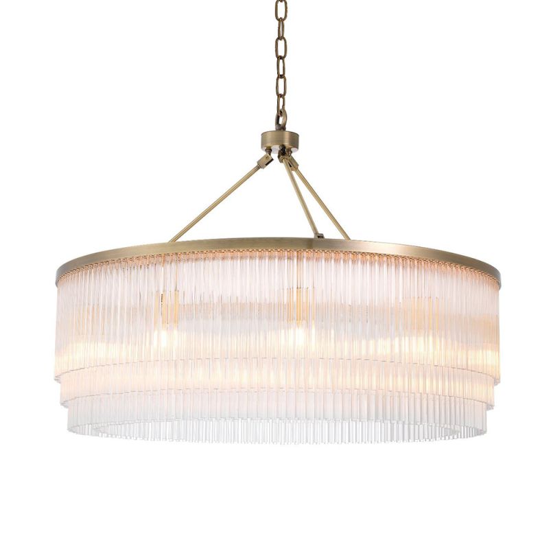 Luxurious brushed brass and clear glass chandelier by Eichholtz