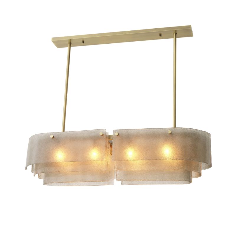 A dazzling handblown glass and brushed brass luxury chandelier