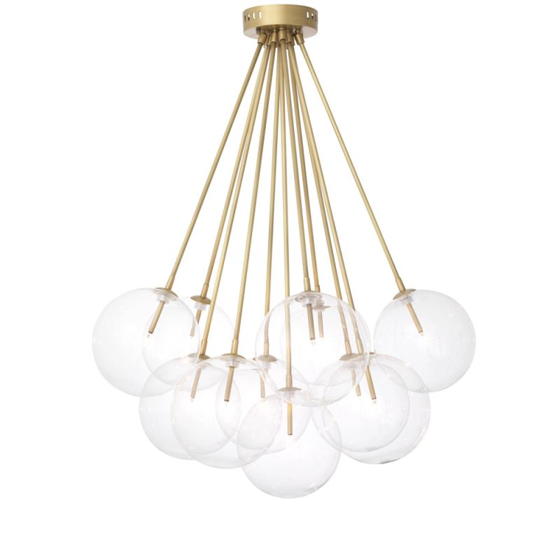 Eichholtz antique brass ceiling light with 11 modern hanging circle light bulbs