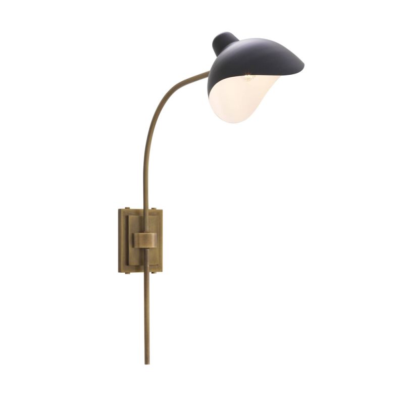 Industrial Eichholtz antique brass wall lamp with black lampshade 