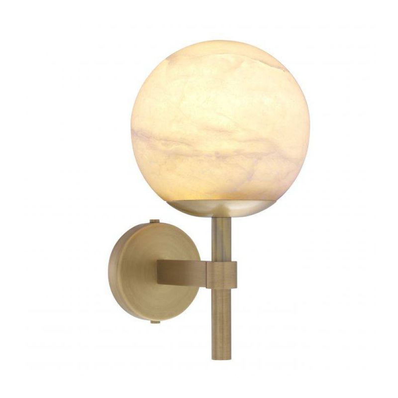 A luxurious antique brass wall lamp with an elegant, alabaster shade