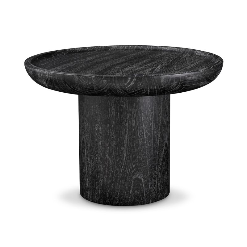 Sumptuously rich black wood side table with round table top