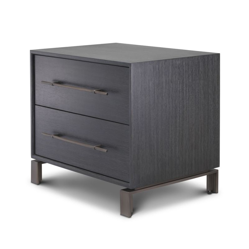 Modern Eichholtz grey oak bedside table with a bronze finish