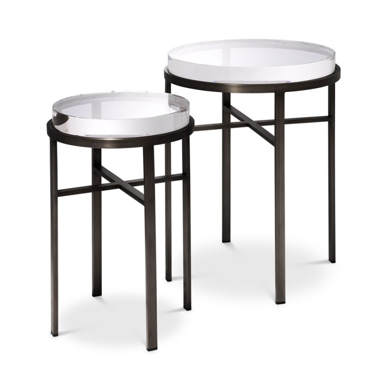 A stylish 2 piece set of side tables in a bronze finish by Eichholtz
