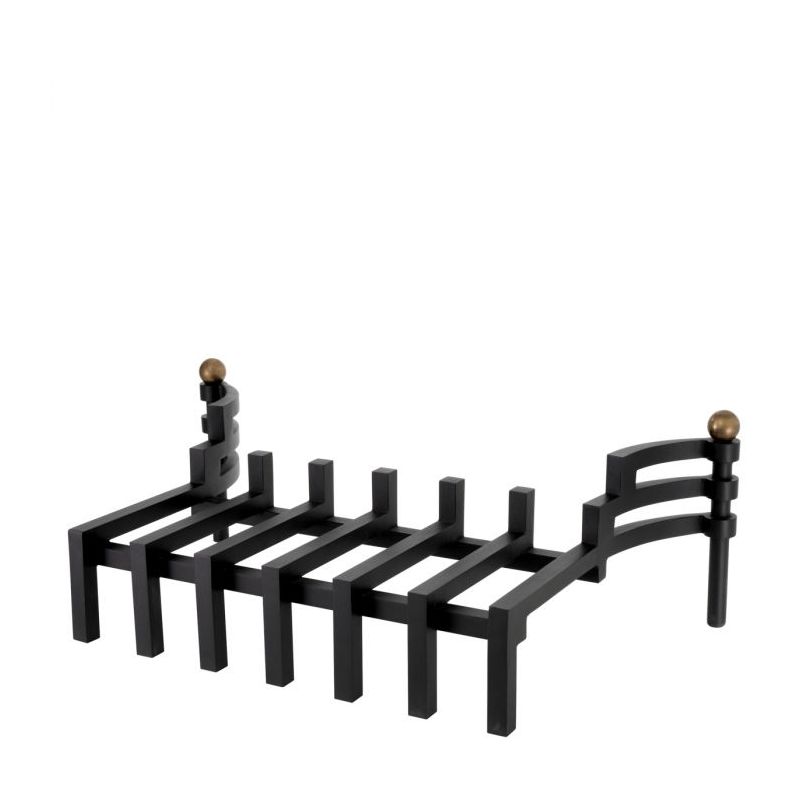 Black metal fireguard with brass accents