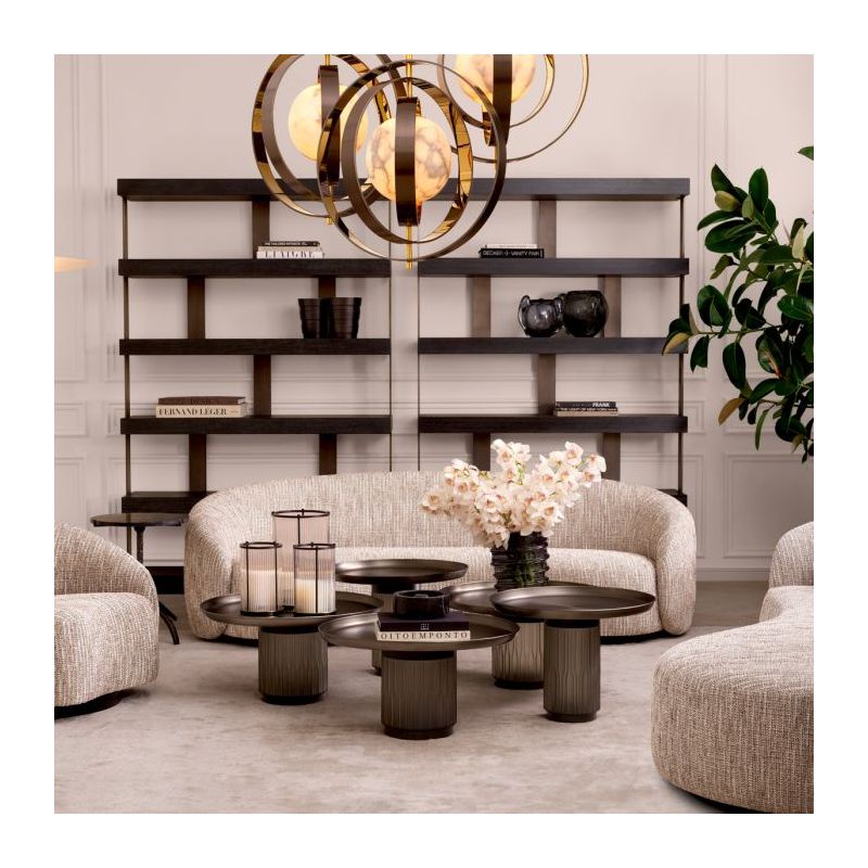 Spacious shelves with 5 levels and geometric accents, finished in charcoal grey