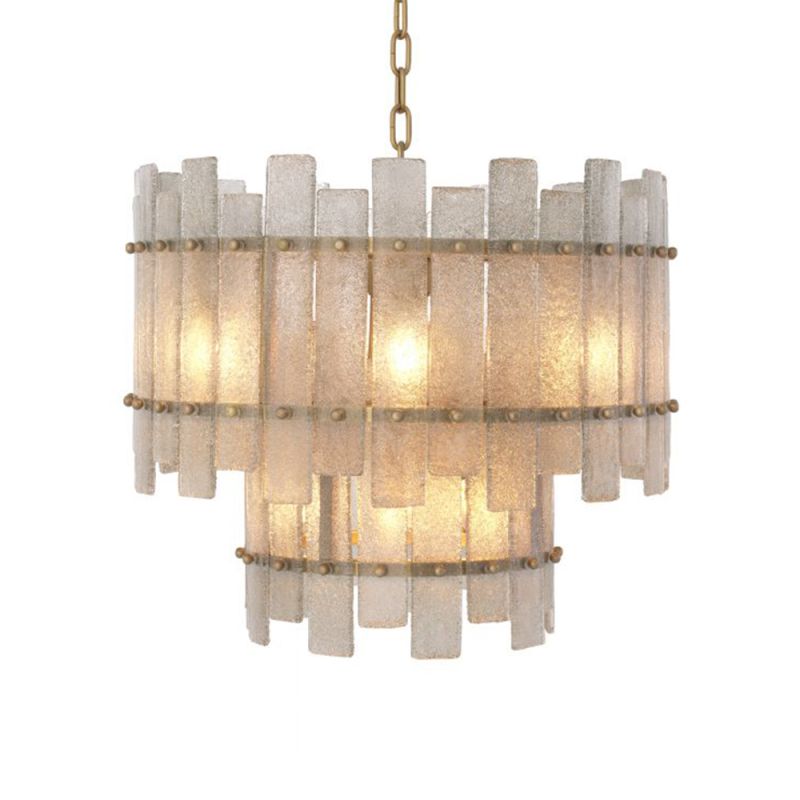 A contemporary, rustic antique brass chandelier by Eichholtz 