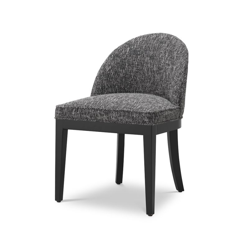 A luxury Cambon Black upholstered dining chair by Eichholtz with black legs