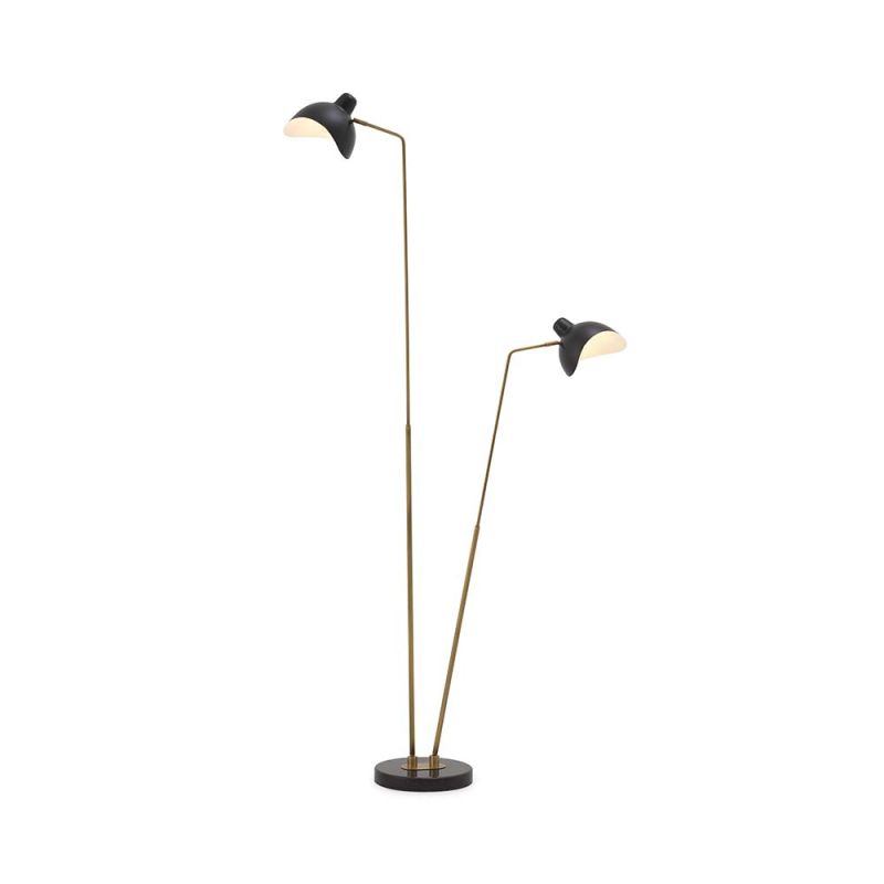 Flexible floor lamp in an antiqued brass finish.