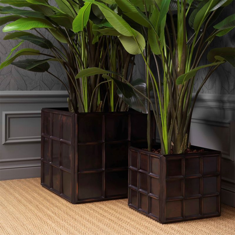 Bold bronze finish planter with minimal grid pattern