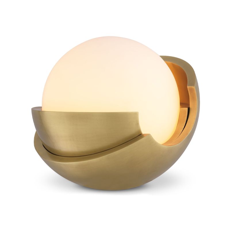 Spherical light with elegant brass base.