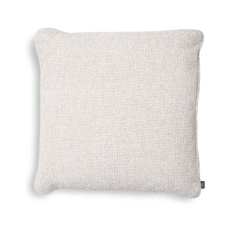 Luxurious square cushion in an off-white fabric.