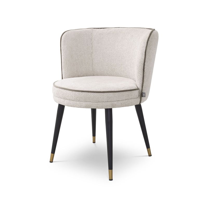 A luxury dining chair by Eichholtz with a retro design featuring a swivel seat and Lyssa Off-White upholstery