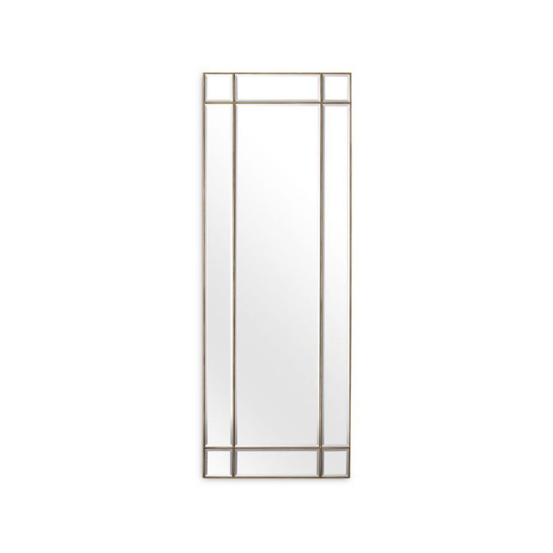 A vintage brass, rectangular mirror by Eichholtz with a window-shaped design