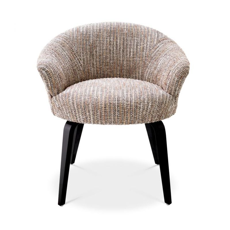 Mademoiselle beige dining chair with curved silhouette and black wooden legs