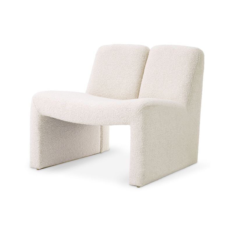 A contemporary modern chair by Eichholtz with a bouclé cream upholstery and original shape 