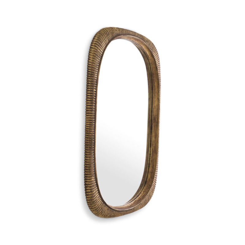 Glamorous wall mirror with antique brass ribbed frame