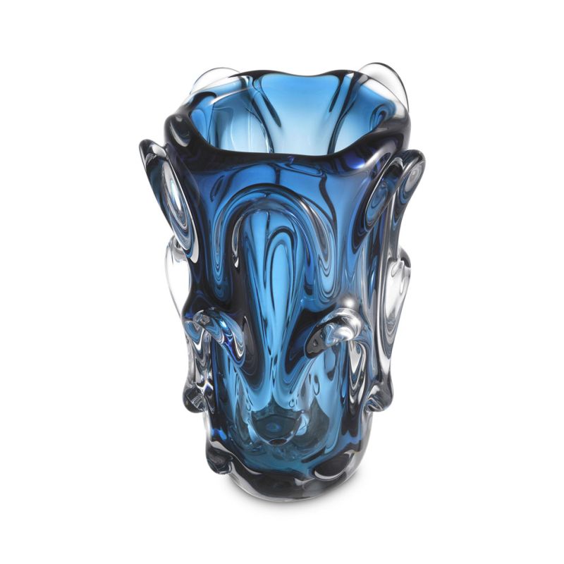 Beautiful warp-effect blue glass vase