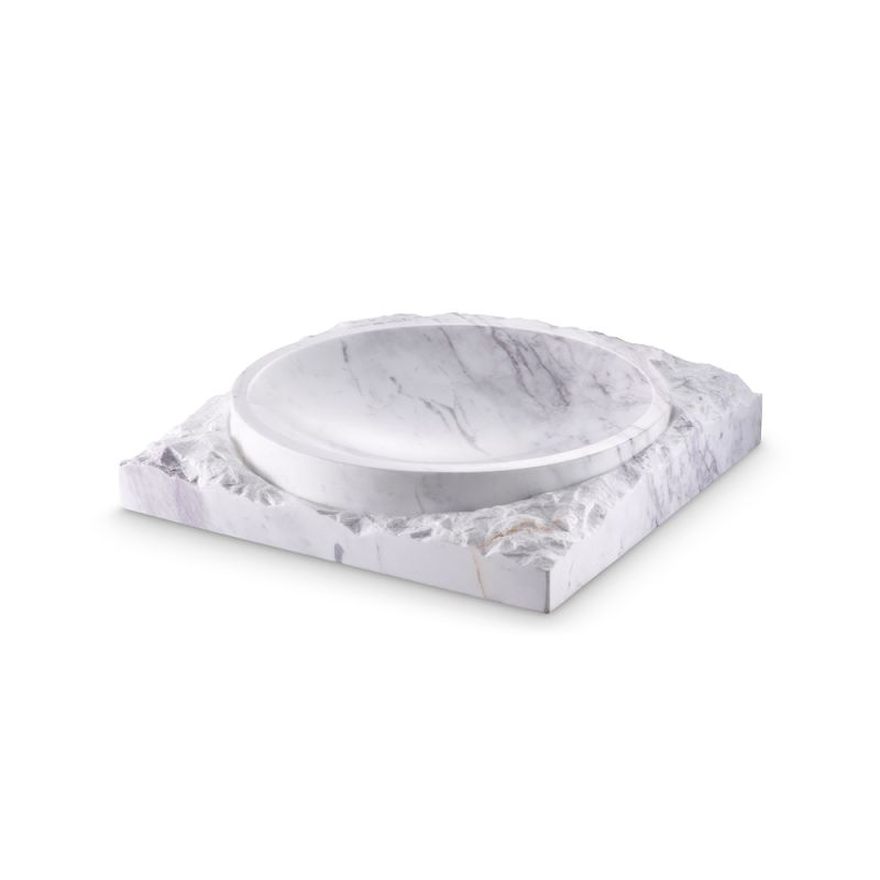 A luxury, white honed marble bowl by Eichholtz