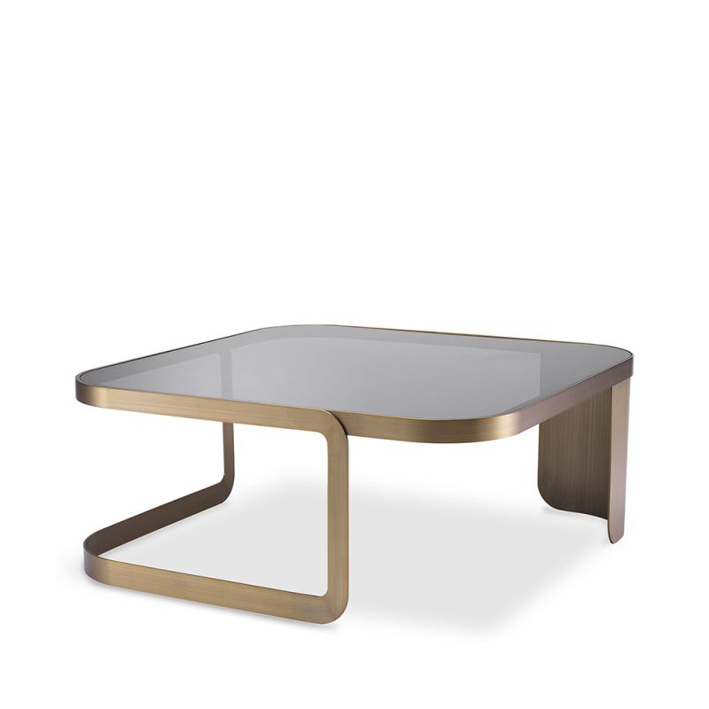 Dazzling coffee table with brushed brass frame and black glass table top