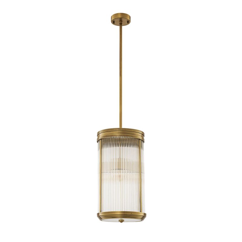 Modern luxurious pendant lamp with brass finish and ribbed glass effect