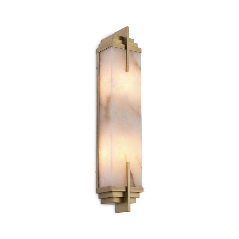 Elegant, marble-effect wall lamp with brushed brass details