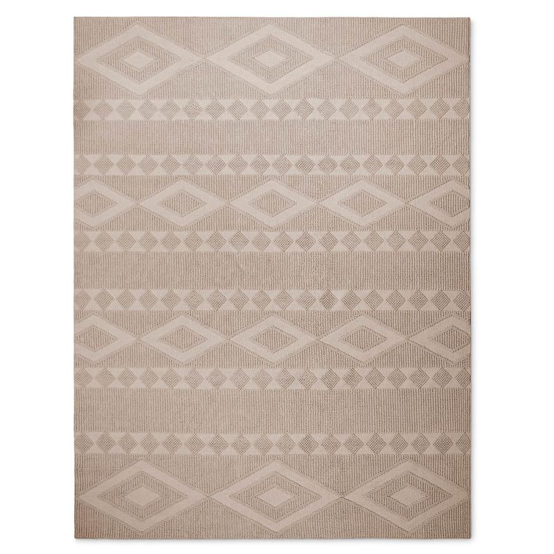 Contemporary outdoor rug in beige finish with striking geometric pattern 