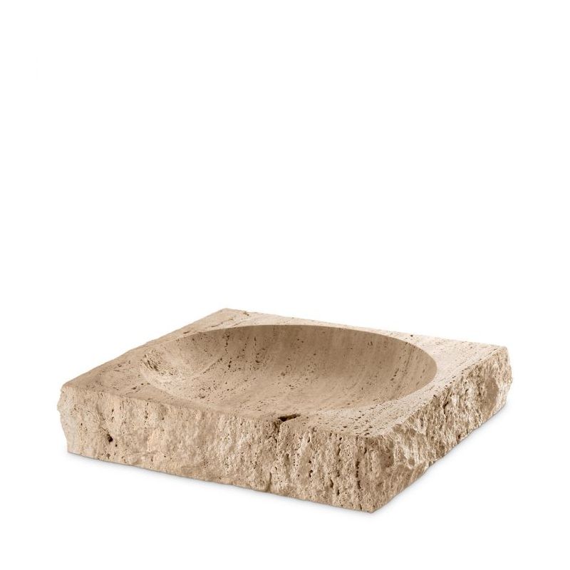 Square travertine bowl with carved out centre