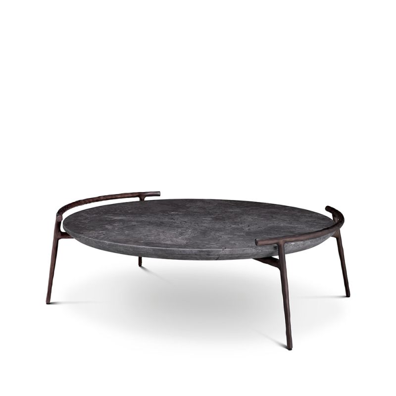 Bold and illustrious round marble table with bronze metal frame