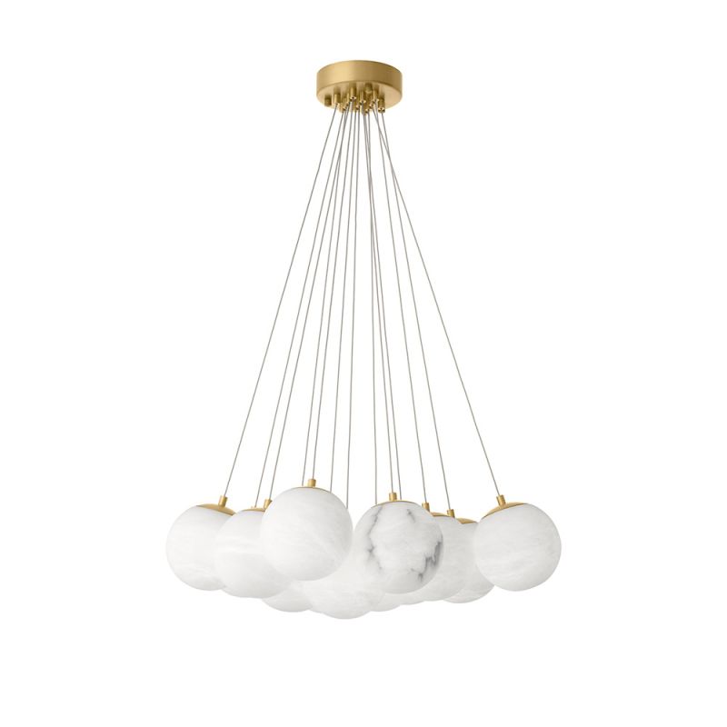 Elegant chandelier featuring suspended orb design and brass plate