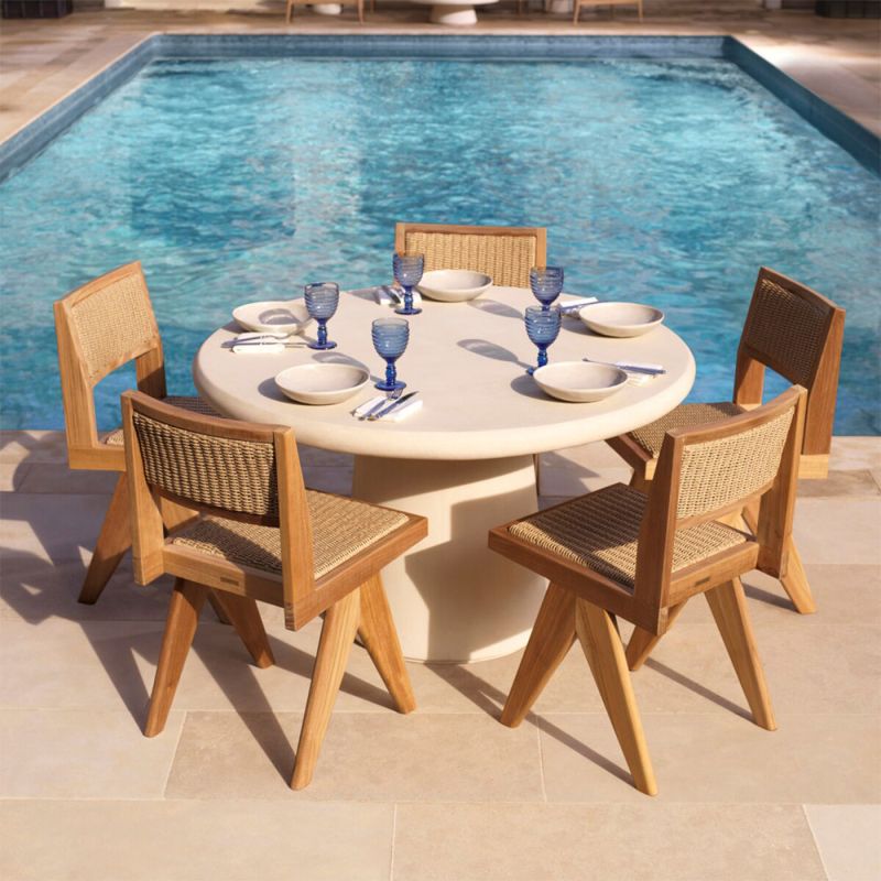 Illustrious teak wood and rattan style outdoor dining chairs 