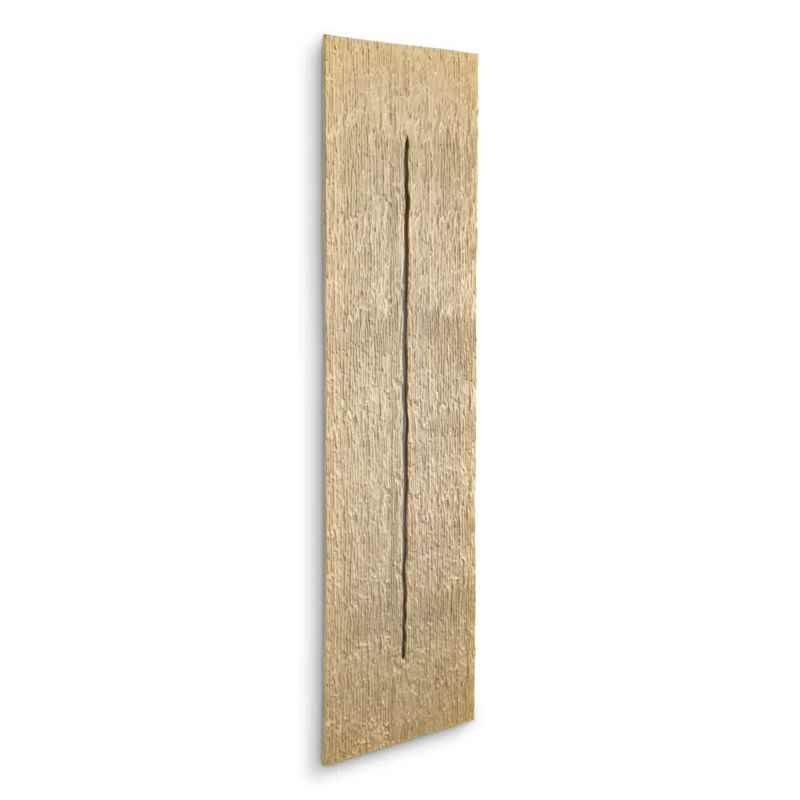 Mid-century Italian style wall object crafted from antiqued brass with groove detail