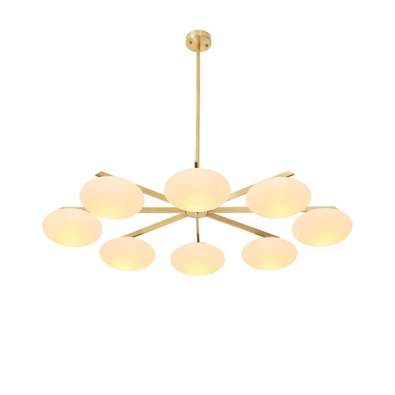 Brass lighting fixture with translucent orb lamps